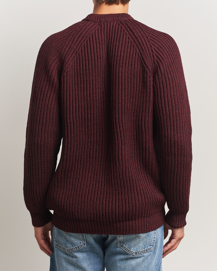 Hombres | Jerséis y prendas de punto | Gloverall | Fisherman Rib Chunky Wool Crew Neck Burgundy