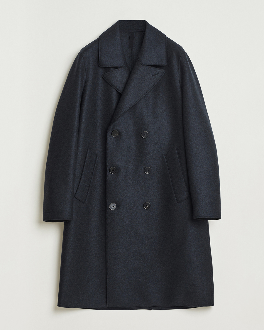 Hombres | Abrigos y chaquetas | Harris Wharf London | Pressed Wool Long Peacoat Dark Blue
