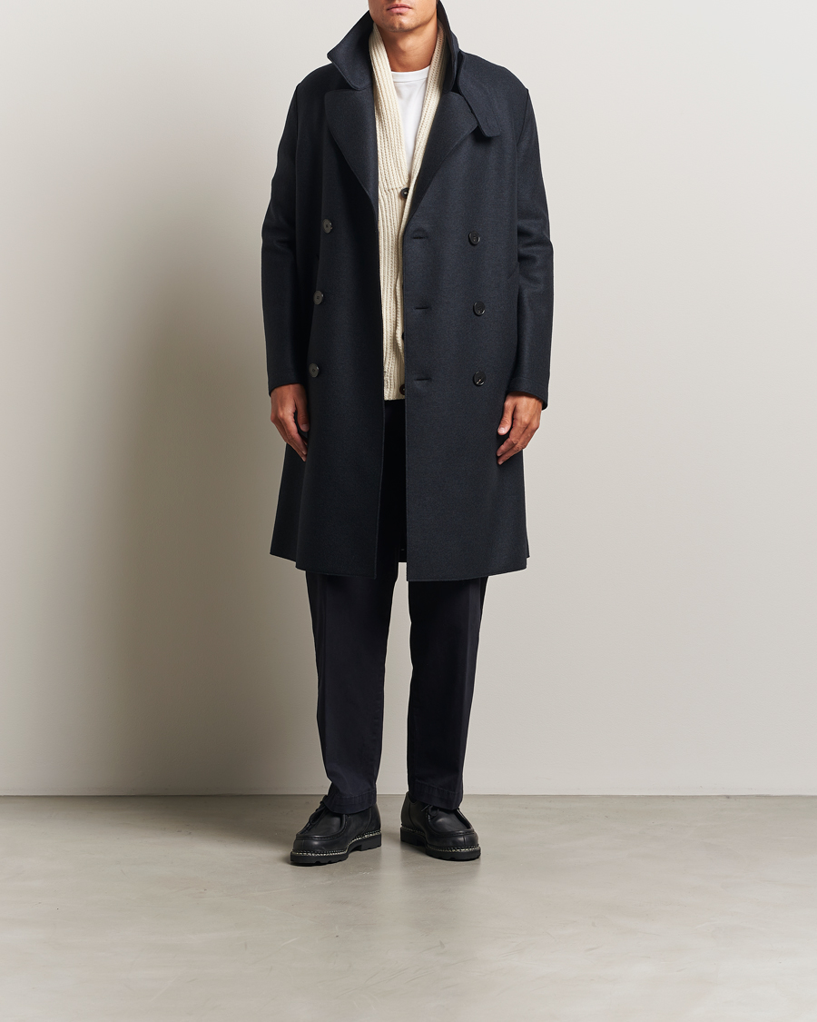 Hombres | Abrigos y chaquetas | Harris Wharf London | Pressed Wool Long Peacoat Dark Blue