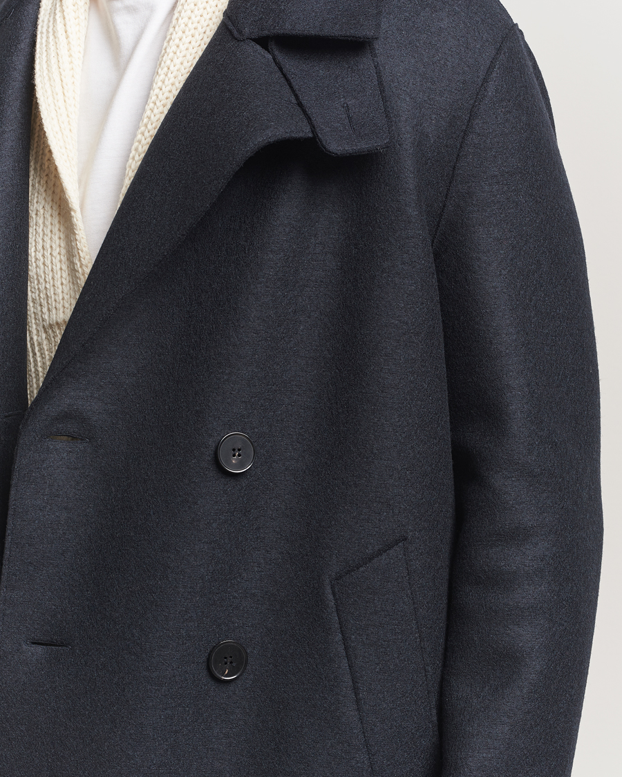 Hombres | Abrigos y chaquetas | Harris Wharf London | Pressed Wool Long Peacoat Dark Blue