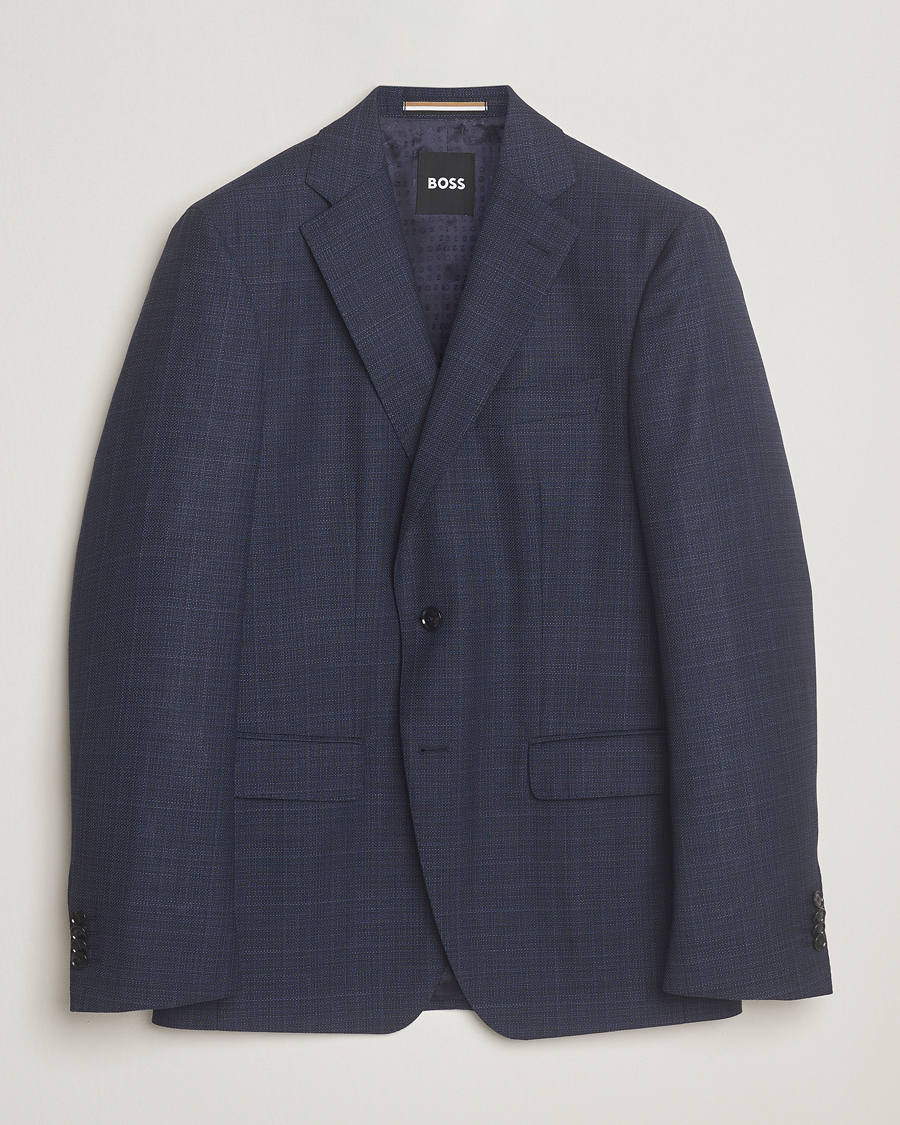 Hombres | Blazers | BOSS BLACK | Hutson Wool Checked Blazer Open Blue