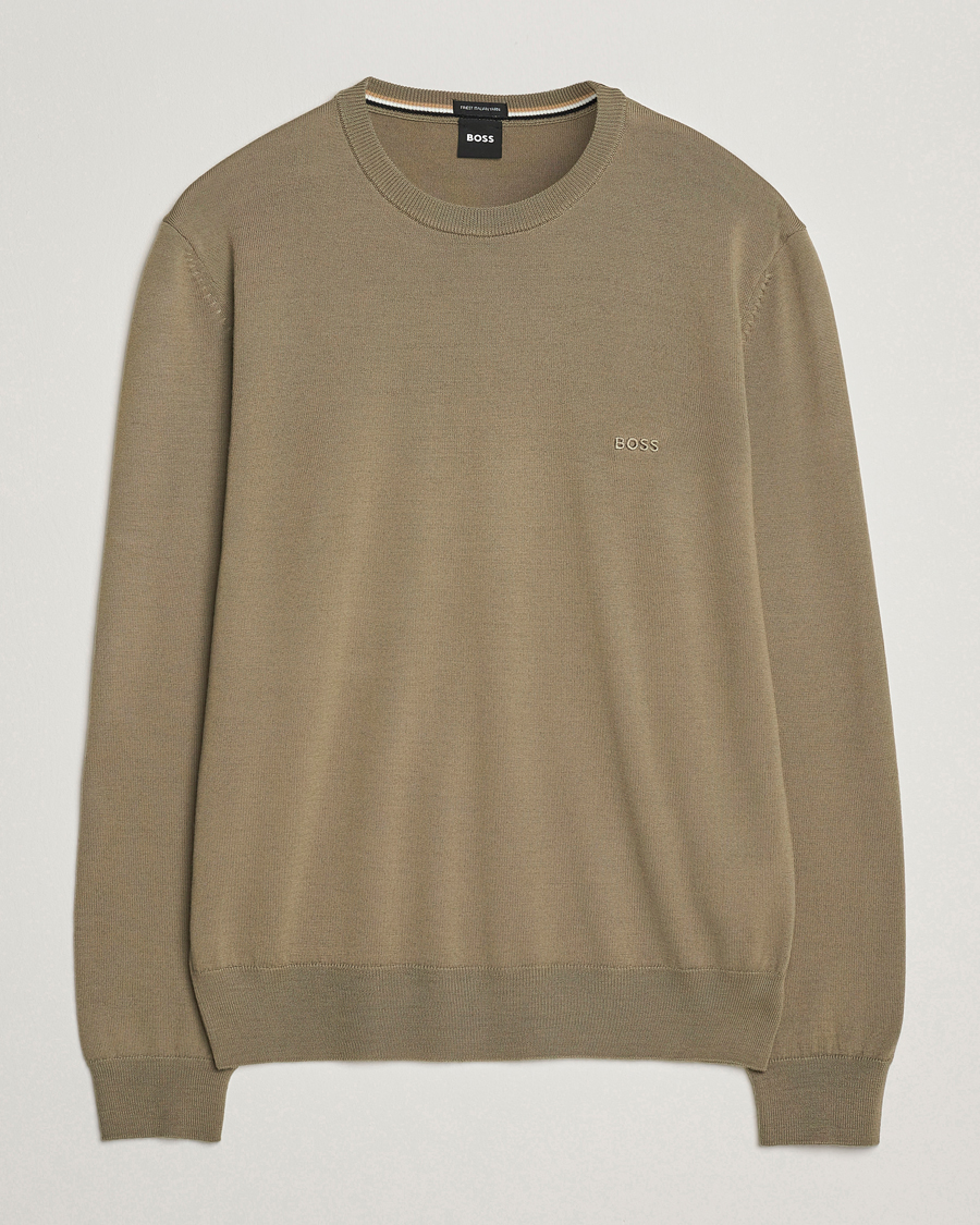 Hombres | Jerséis y prendas de punto | BOSS BLACK | Botto Merino Knitted Pullover Open Brown