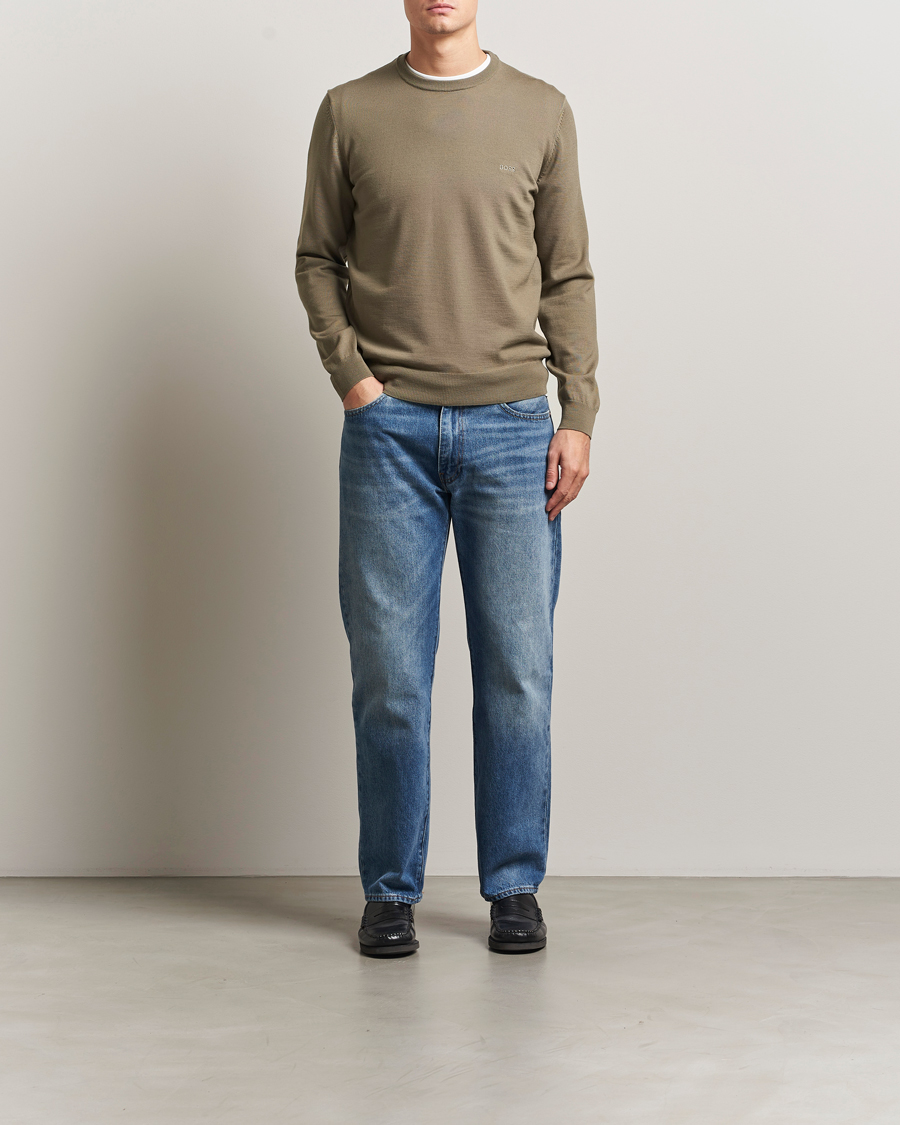 Hombres | Jerséis y prendas de punto | BOSS BLACK | Botto Merino Knitted Pullover Open Brown
