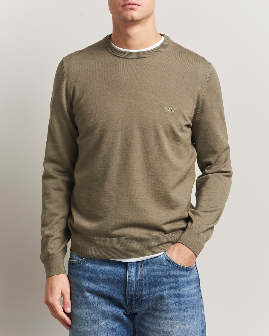 Hombres | Jerséis y prendas de punto | BOSS BLACK | Botto Merino Knitted Pullover Open Brown