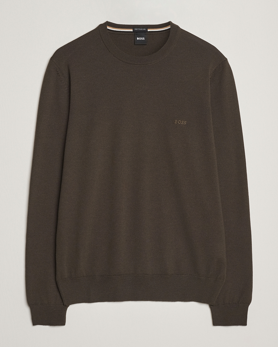 Hombres | Jerséis y prendas de punto | BOSS BLACK | Botto Merino Knitted Pullover Open Green