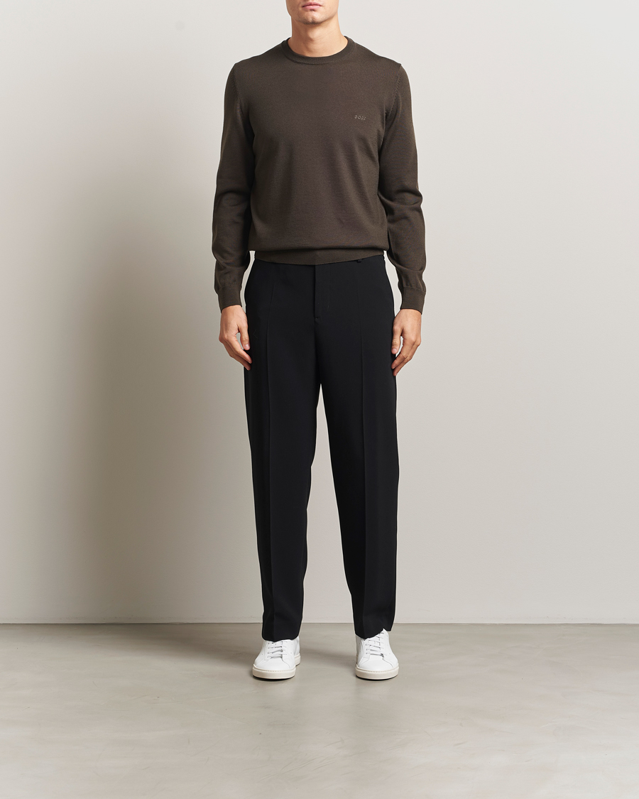 Hombres | Jerséis y prendas de punto | BOSS BLACK | Botto Merino Knitted Pullover Open Green