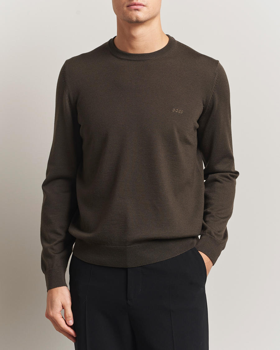 Hombres | Jerséis y prendas de punto | BOSS BLACK | Botto Merino Knitted Pullover Open Green