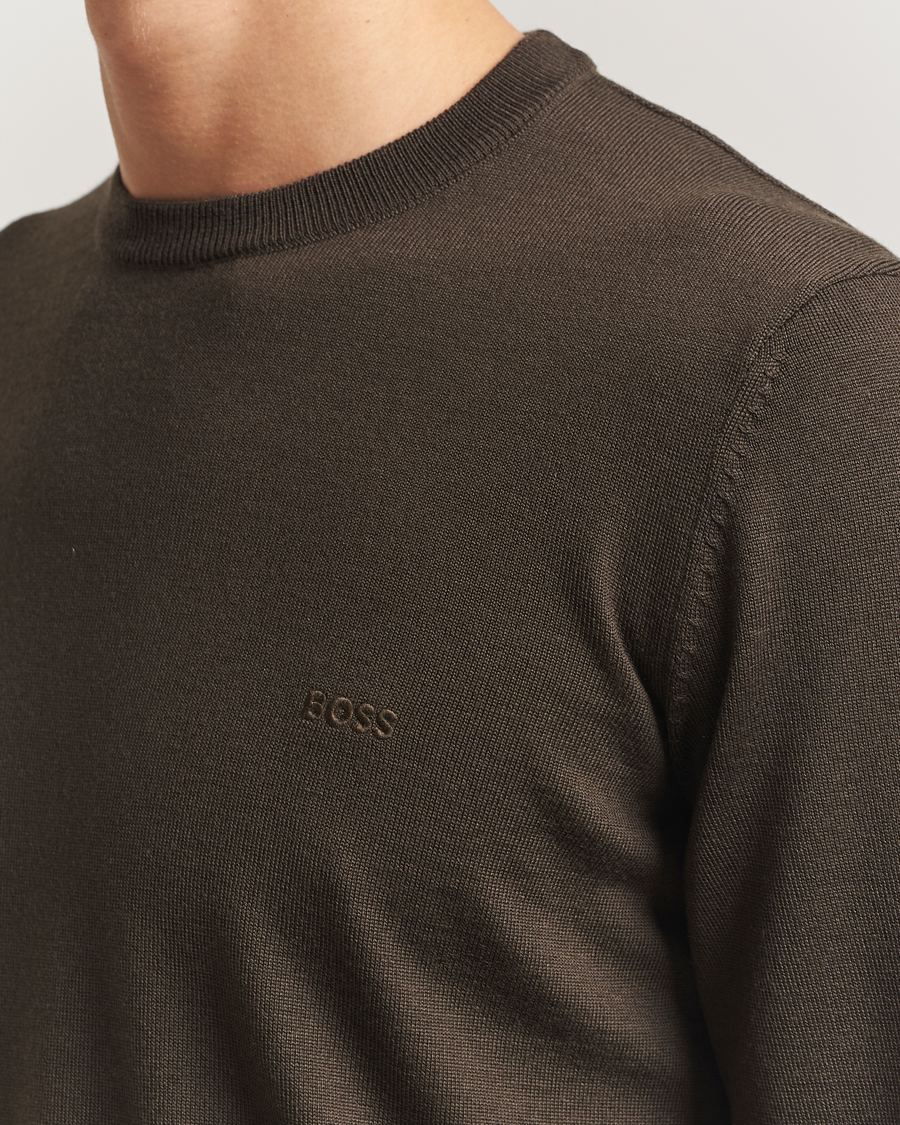 Hombres | Jerséis y prendas de punto | BOSS BLACK | Botto Merino Knitted Pullover Open Green