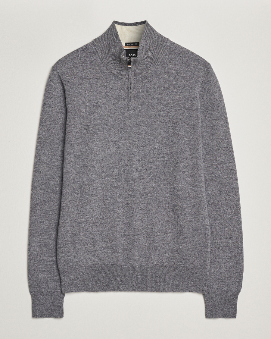Hombres | Jerséis y prendas de punto | BOSS BLACK | Hemarlo Wool/Cashmere Half Zip Medium Grey