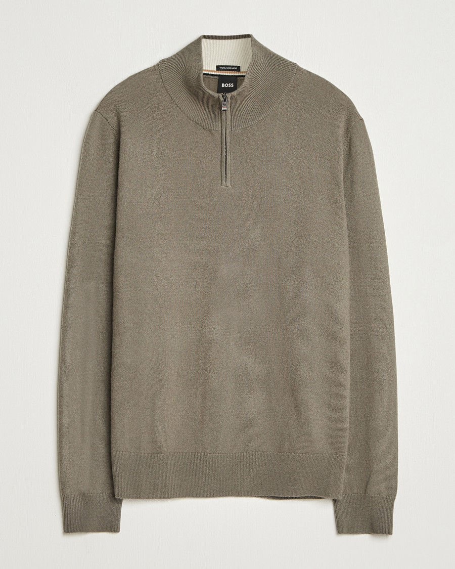 Hombres | Jerséis y prendas de punto | BOSS BLACK | Hemarlo Wool/Cashmere Half Zip Open Brown
