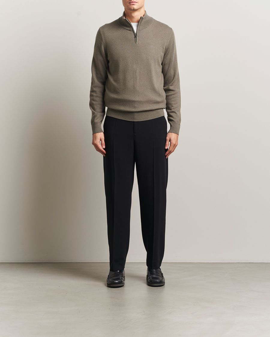 Hombres | Jerséis y prendas de punto | BOSS BLACK | Hemarlo Wool/Cashmere Half Zip Open Brown