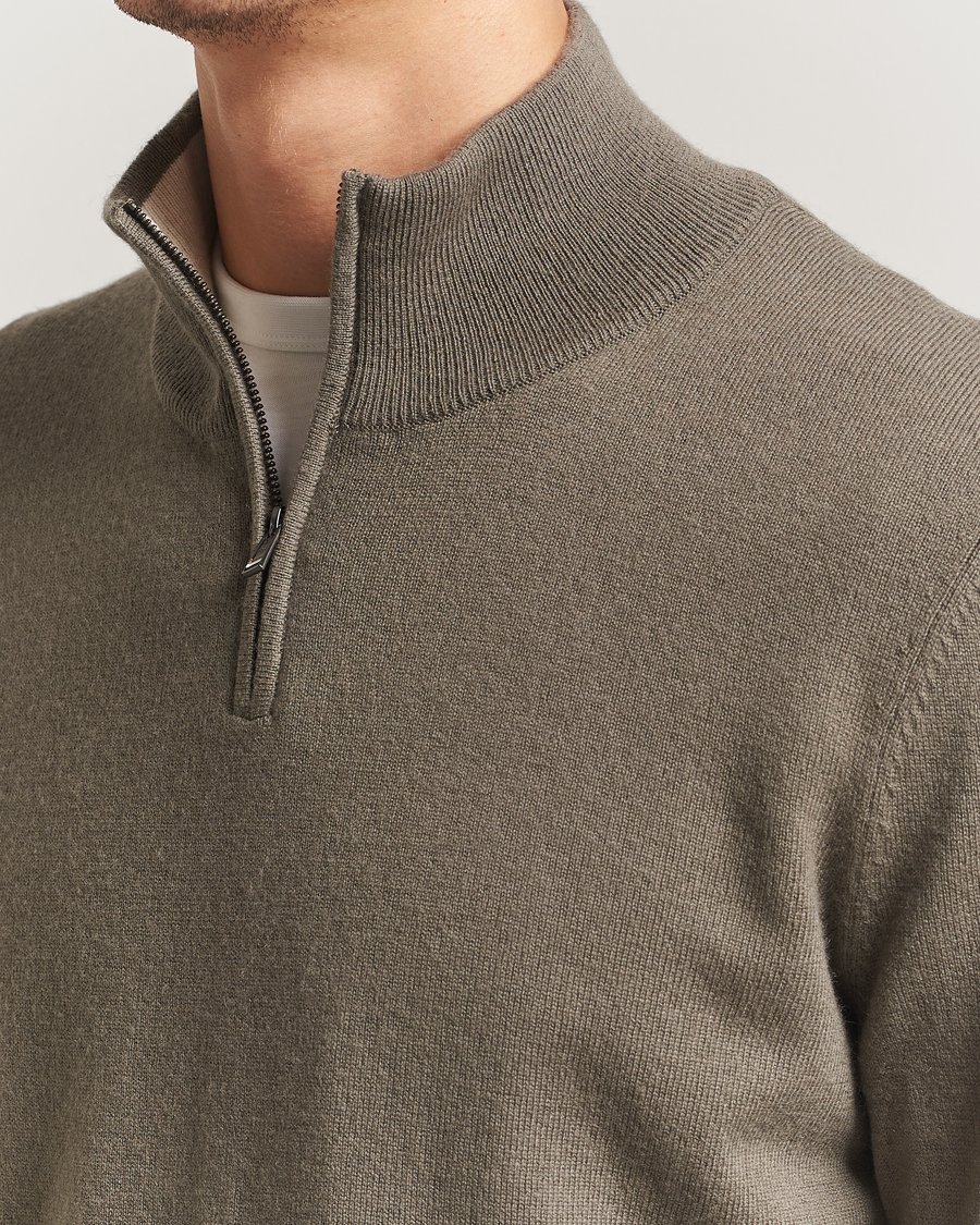 Hombres | Jerséis y prendas de punto | BOSS BLACK | Hemarlo Wool/Cashmere Half Zip Open Brown