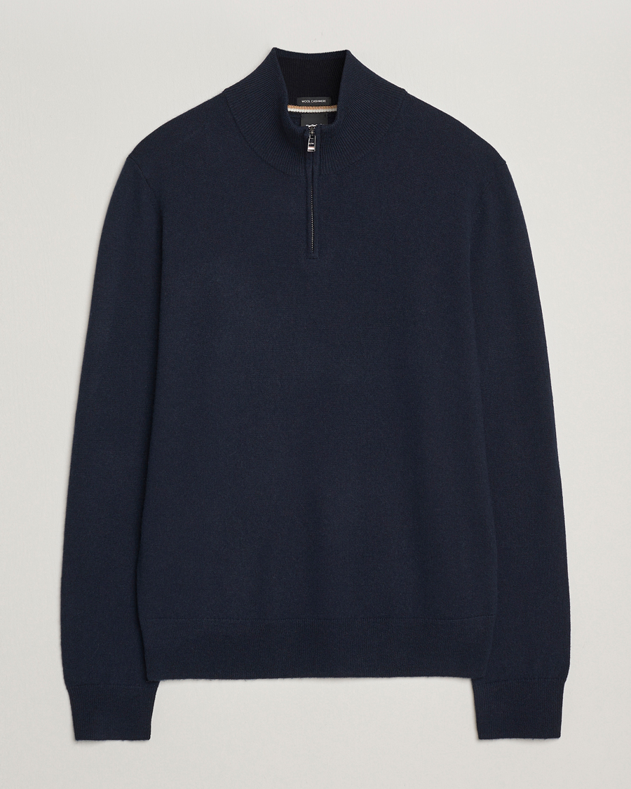 Hombres | Jerséis y prendas de punto | BOSS BLACK | Hemarlo Wool/Cashmere Half Zip Dark Blue