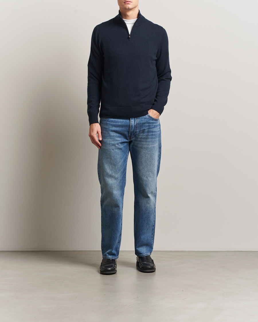 Hombres | Jerséis y prendas de punto | BOSS BLACK | Hemarlo Wool/Cashmere Half Zip Dark Blue