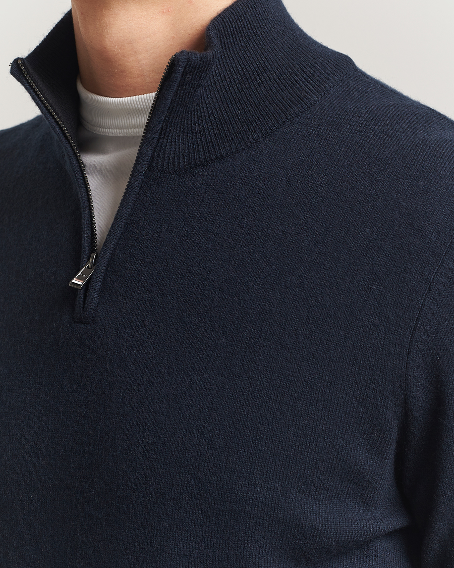 Hombres | Jerséis y prendas de punto | BOSS BLACK | Hemarlo Wool/Cashmere Half Zip Dark Blue