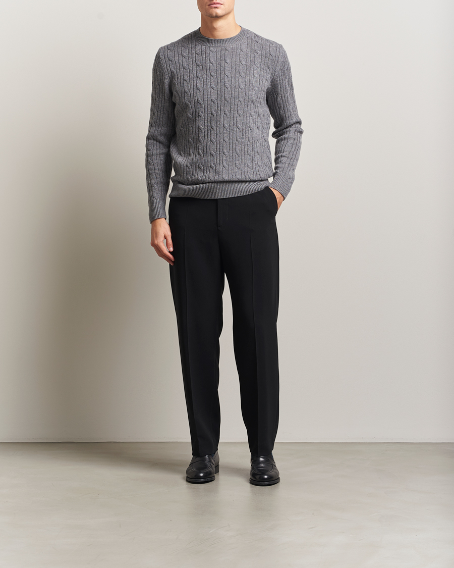 Hombres | Jerséis y prendas de punto | BOSS BLACK | Hetico Wool/Cashmere Cable Sweater Medium Grey