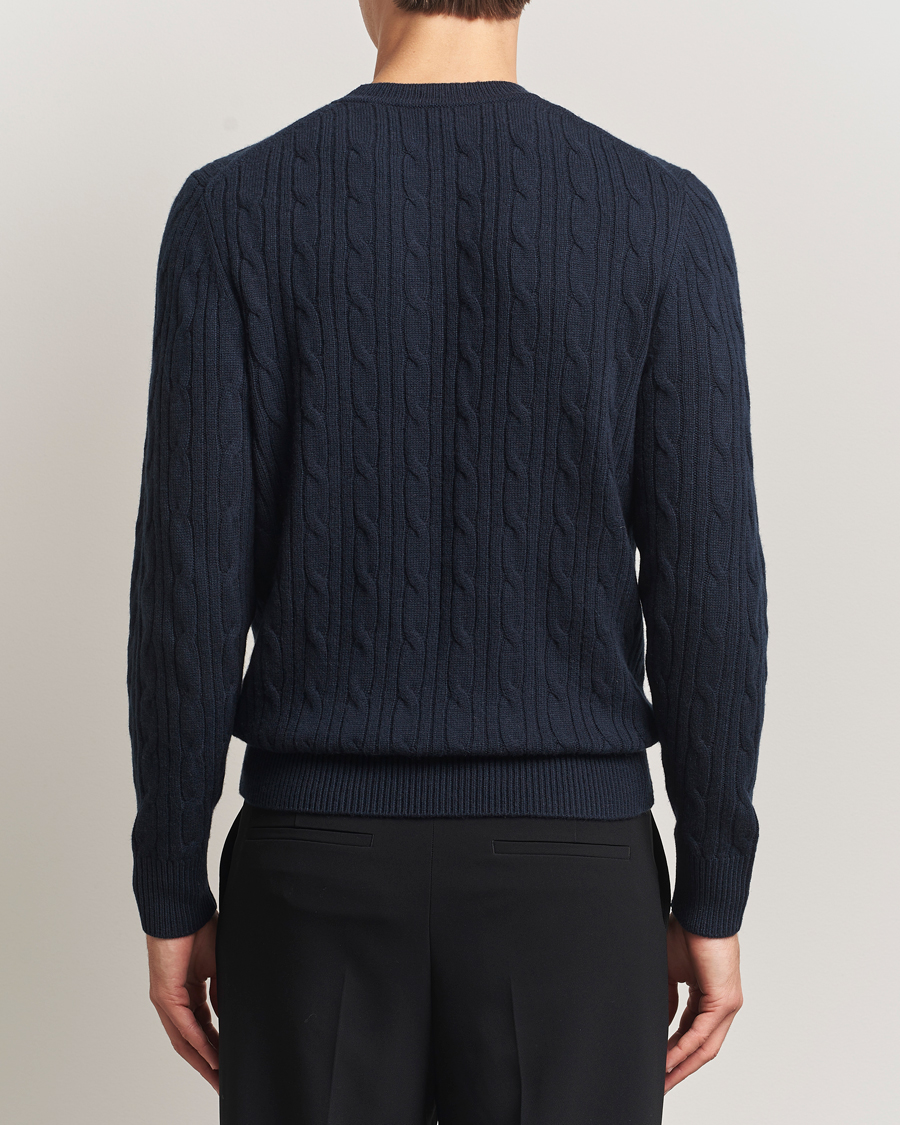 Hombres | Jerséis y prendas de punto | BOSS BLACK | Hetico Wool/Cashmere Cable Sweater Dark Blue