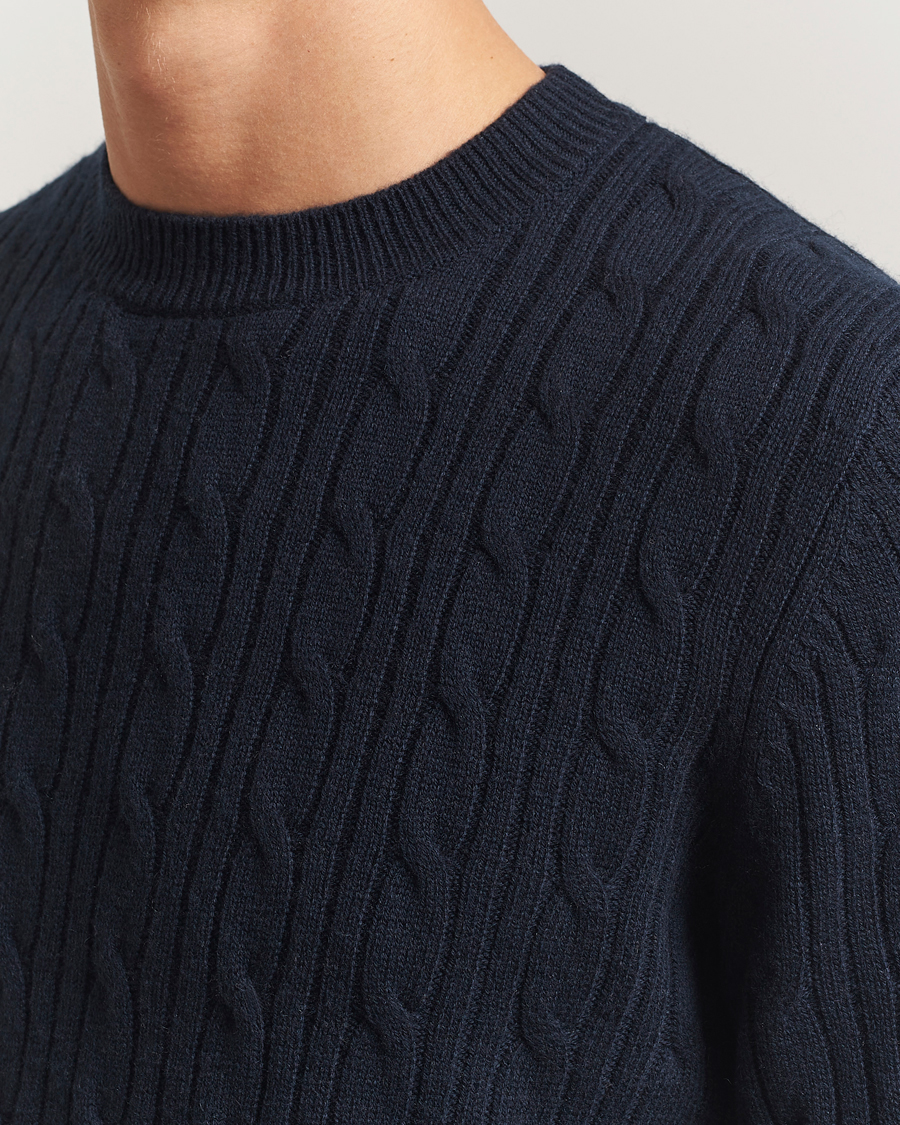 Hombres | Jerséis y prendas de punto | BOSS BLACK | Hetico Wool/Cashmere Cable Sweater Dark Blue