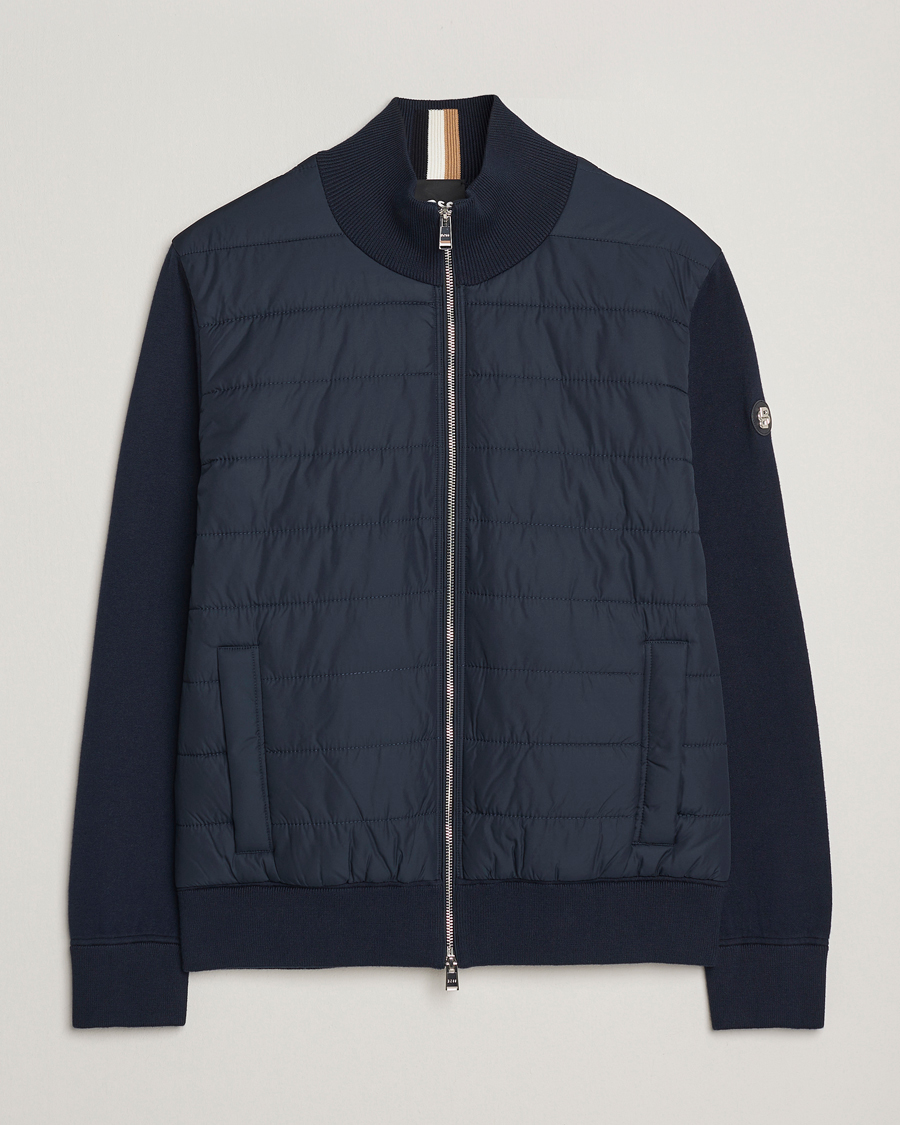 Hombres | Jerséis y prendas de punto | BOSS BLACK | Hernest Hybrid Full Zip Dark Blue