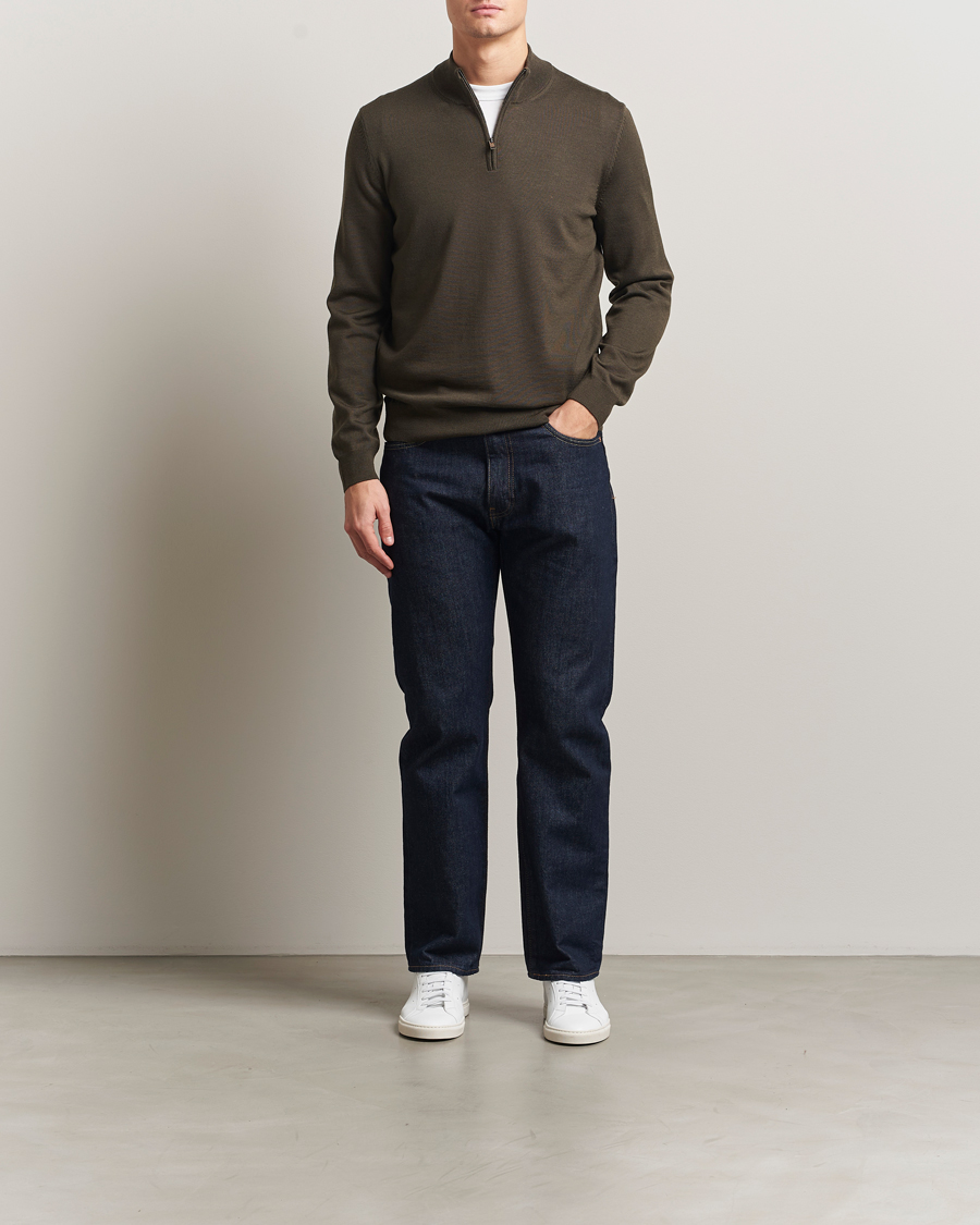 Hombres | Jerséis y prendas de punto | BOSS BLACK | Ebenji Merino Knitted Half Zip Open Green