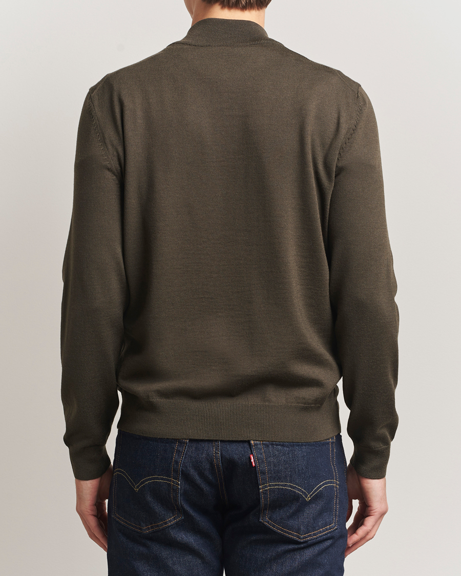 Hombres | Jerséis y prendas de punto | BOSS BLACK | Ebenji Merino Knitted Half Zip Open Green