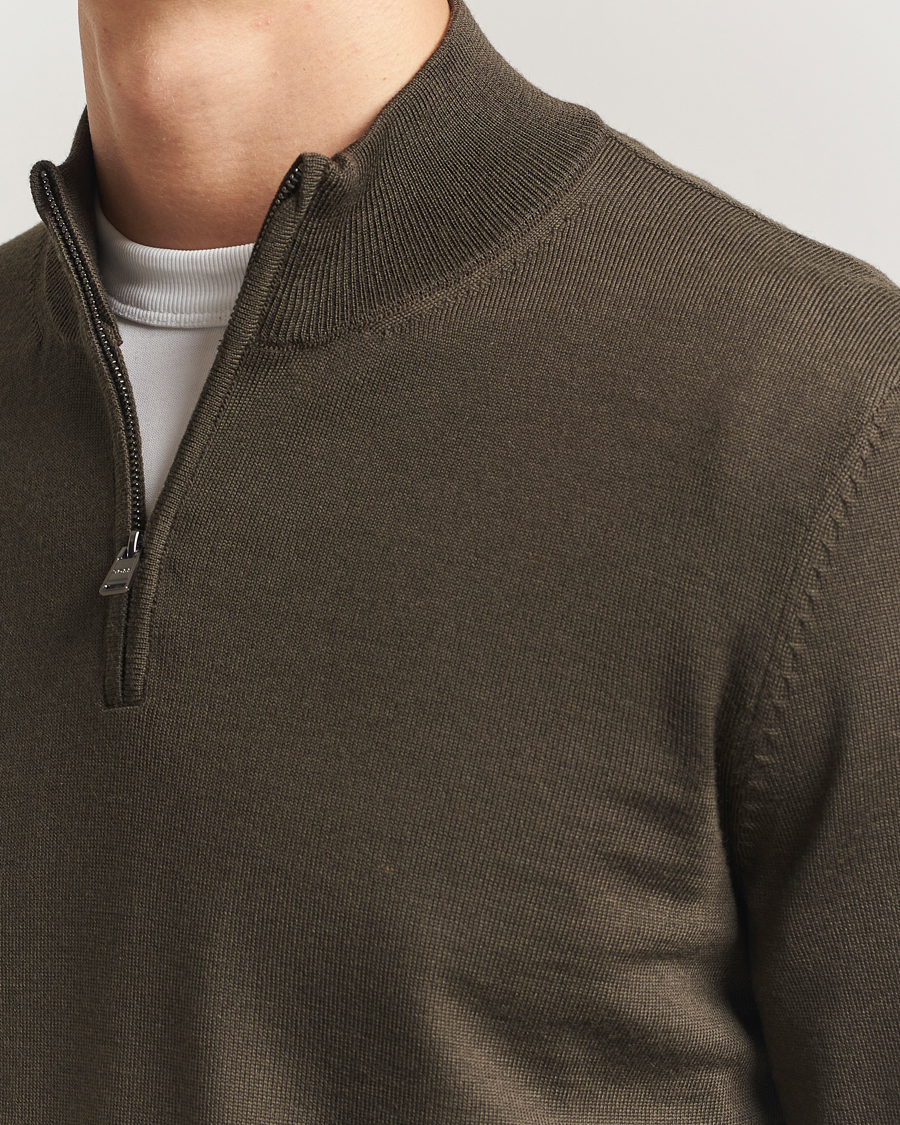 Hombres | Jerséis y prendas de punto | BOSS BLACK | Ebenji Merino Knitted Half Zip Open Green