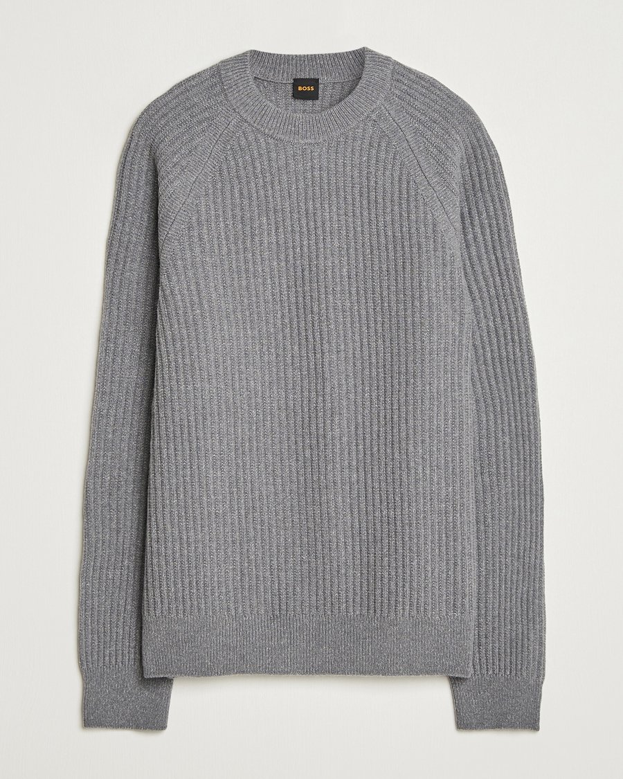 Hombres | Jerséis y prendas de punto | BOSS ORANGE | Klacier Ribbed Wool Knitted Sweater Open Grey