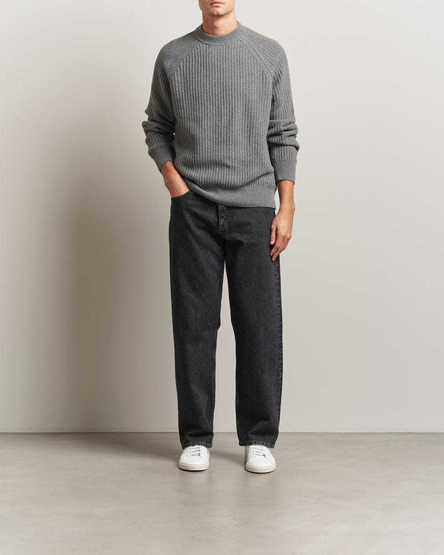 Hombres | Jerséis y prendas de punto | BOSS ORANGE | Klacier Ribbed Wool Knitted Sweater Open Grey