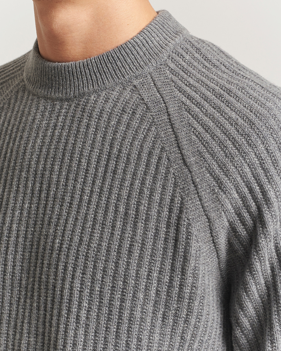 Hombres | Jerséis y prendas de punto | BOSS ORANGE | Klacier Ribbed Wool Knitted Sweater Open Grey