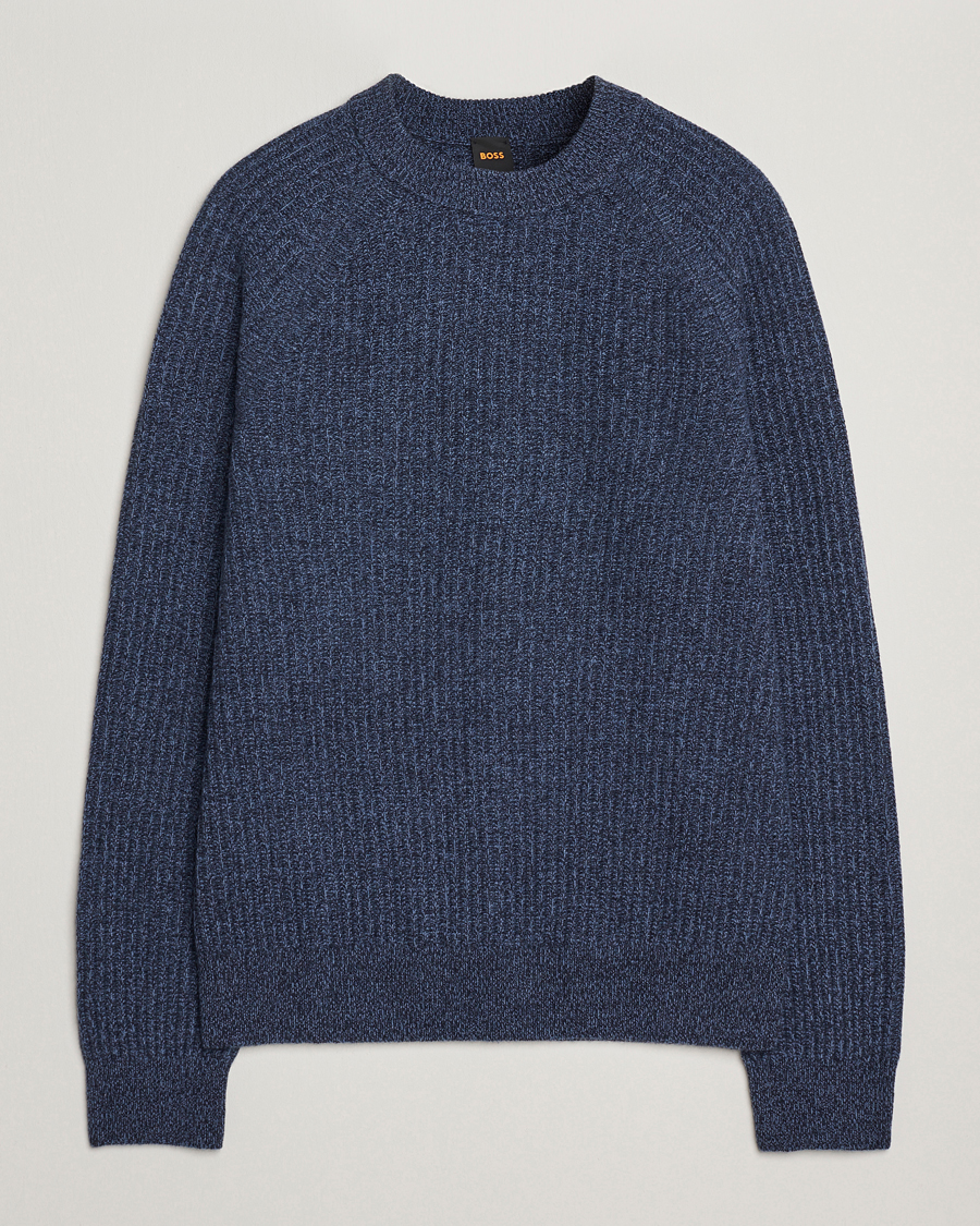 Hombres | Jerséis y prendas de punto | BOSS ORANGE | Klacier Ribbed Wool Knitted Sweater Open Blue