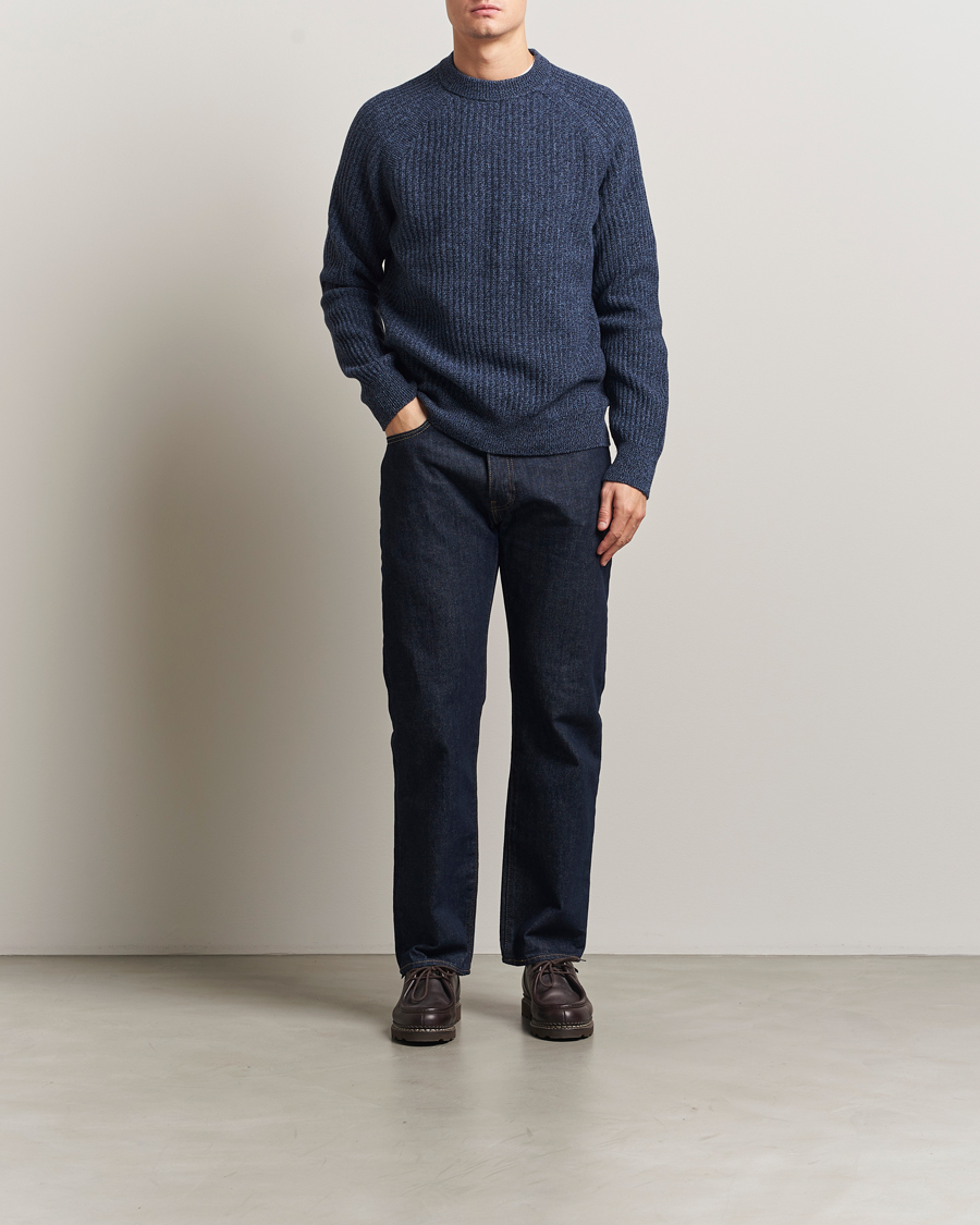 Hombres | Jerséis y prendas de punto | BOSS ORANGE | Klacier Ribbed Wool Knitted Sweater Open Blue
