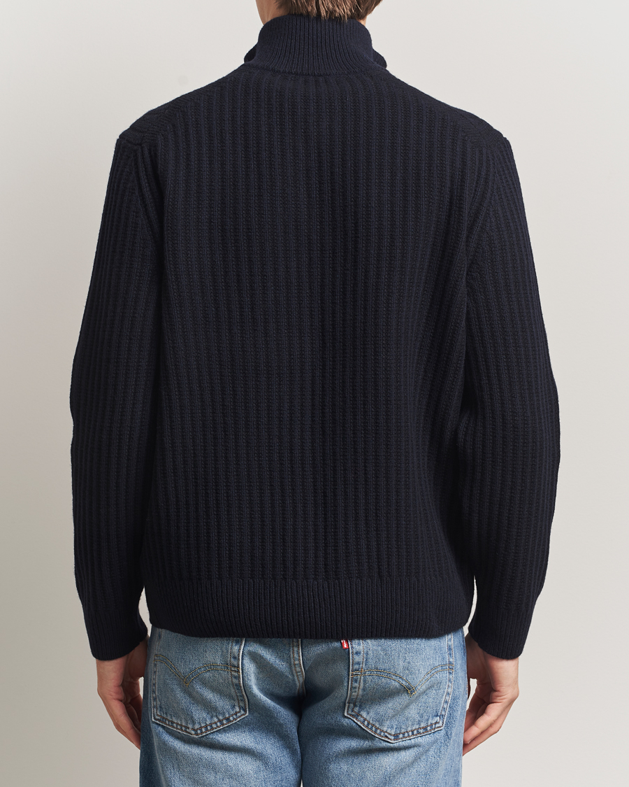Hombres | Jerséis y prendas de punto | BOSS ORANGE | Kwinter Ribbed Wool Knitted Half Zip Dark Blue