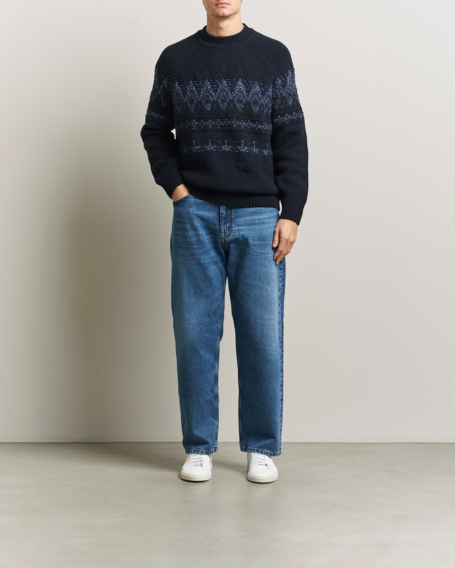 Hombres | Jerséis y prendas de punto | BOSS ORANGE | Karombo Wool Fairisle Sweater Dark Blue