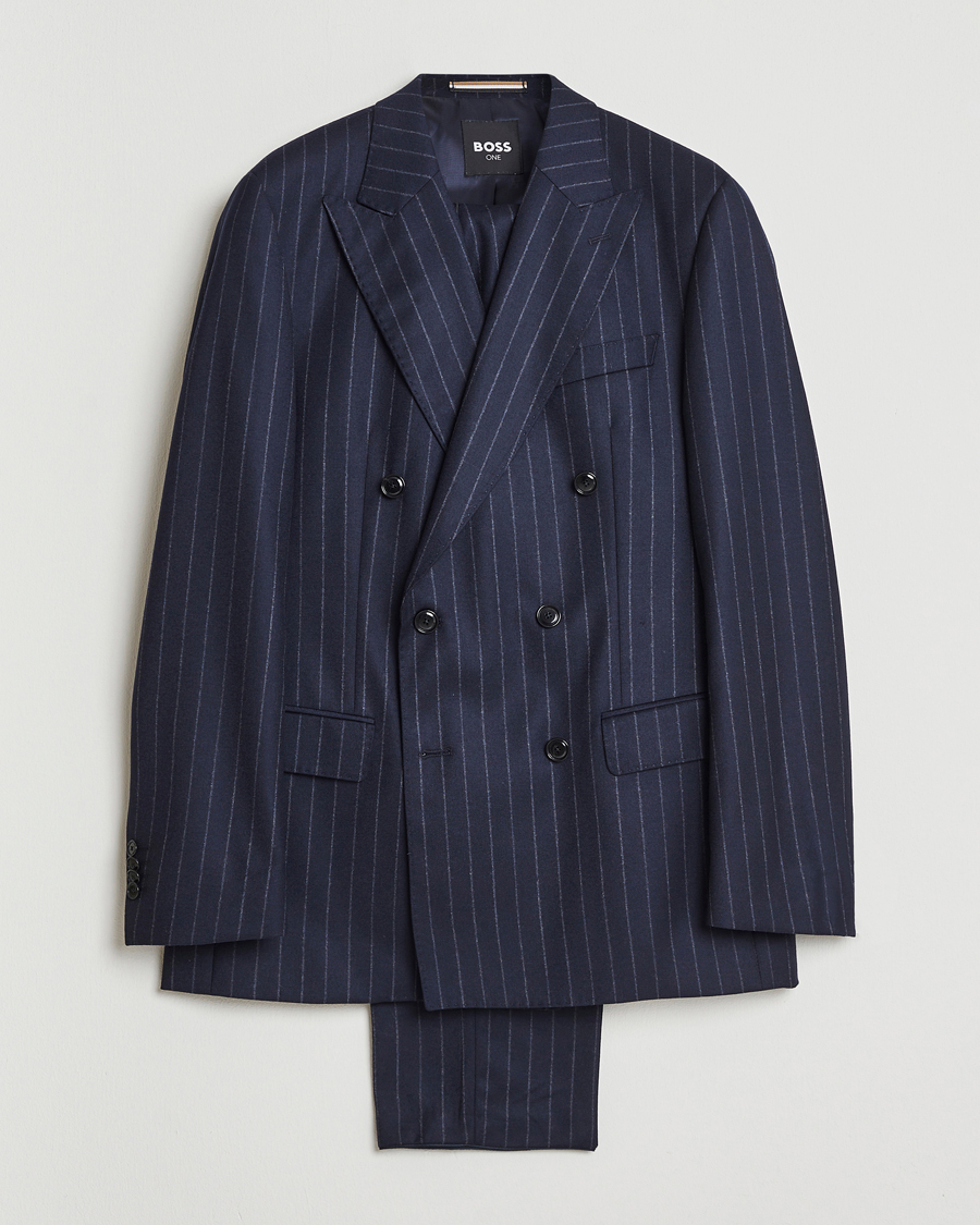 Hombres | Trajes | BOSS BLACK | Huge Wool Double Breasted Pinstriped Suit Dark Blue