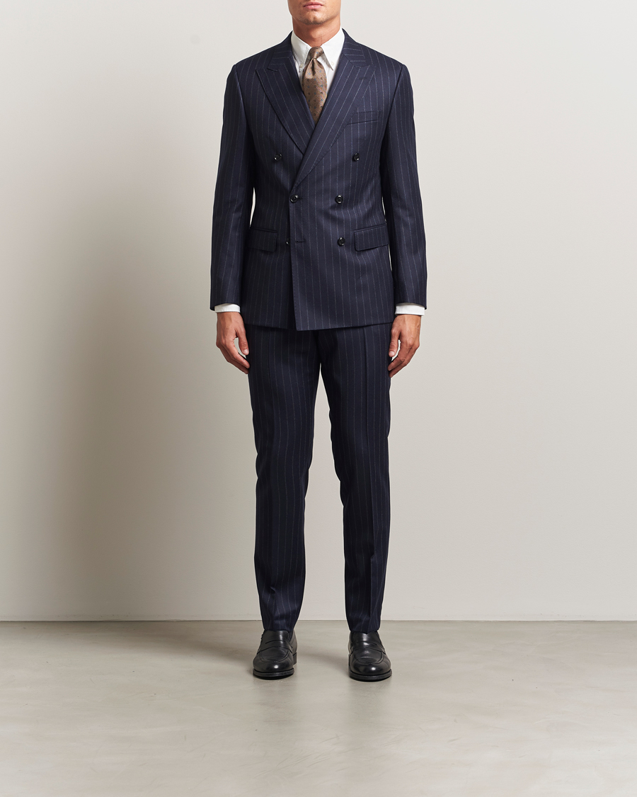 Hombres | Trajes | BOSS BLACK | Huge Wool Double Breasted Pinstriped Suit Dark Blue