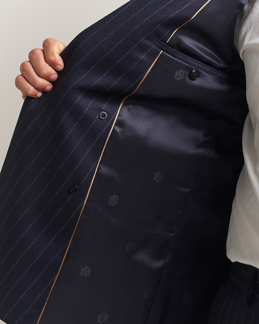 Hombres | Trajes | BOSS BLACK | Huge Wool Double Breasted Pinstriped Suit Dark Blue