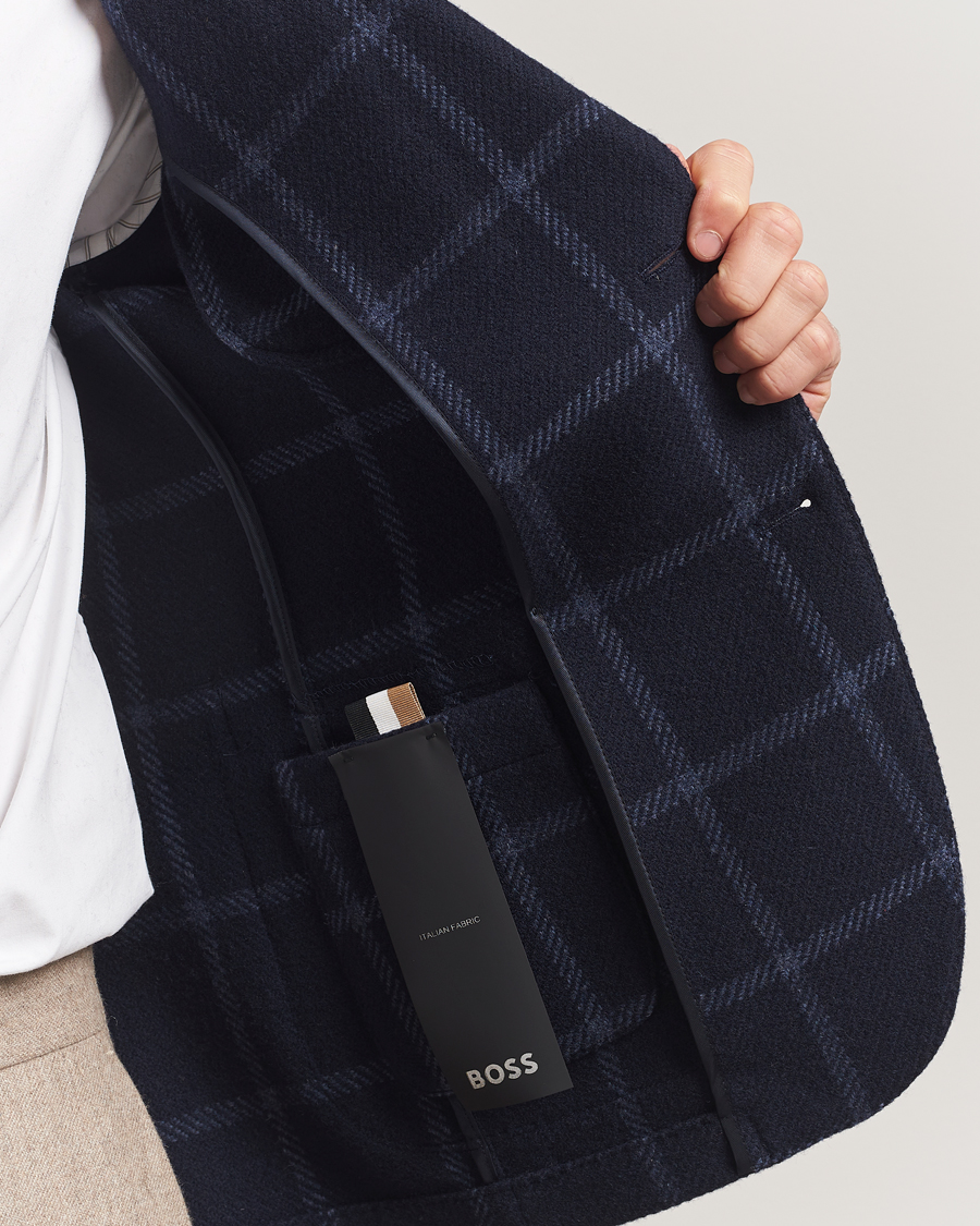 Hombres | Blazers | BOSS BLACK | Hanry Wool Checked Blazer Dark Blue