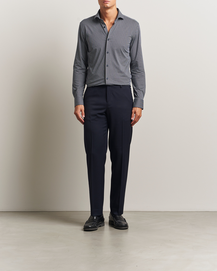 Hombres | Camisas | BOSS BLACK | Hank 4-Way Printed Stretch Shirt Dark Blue