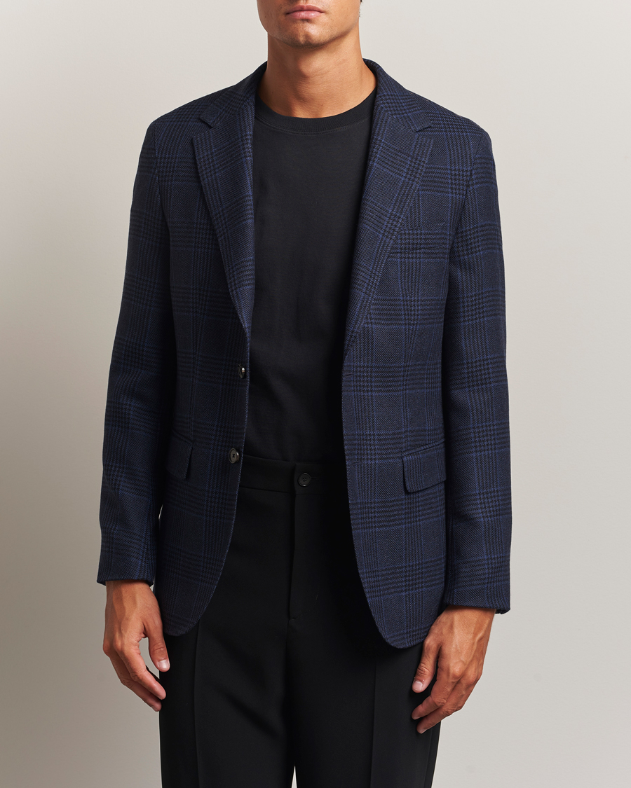 Hombres | Blazers | BOSS CAMEL | Jeff Wool Checked Blazer Dark Blue