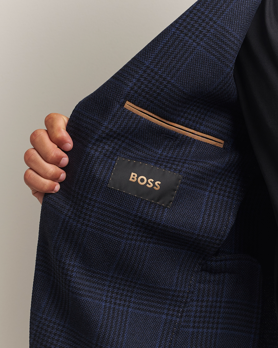 Hombres | Blazers | BOSS CAMEL | Jeff Wool Checked Blazer Dark Blue