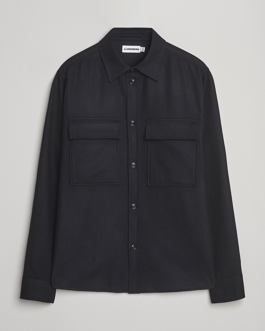 Hombres | Camisas | J.Lindeberg | Flat Wool Overshirt Black