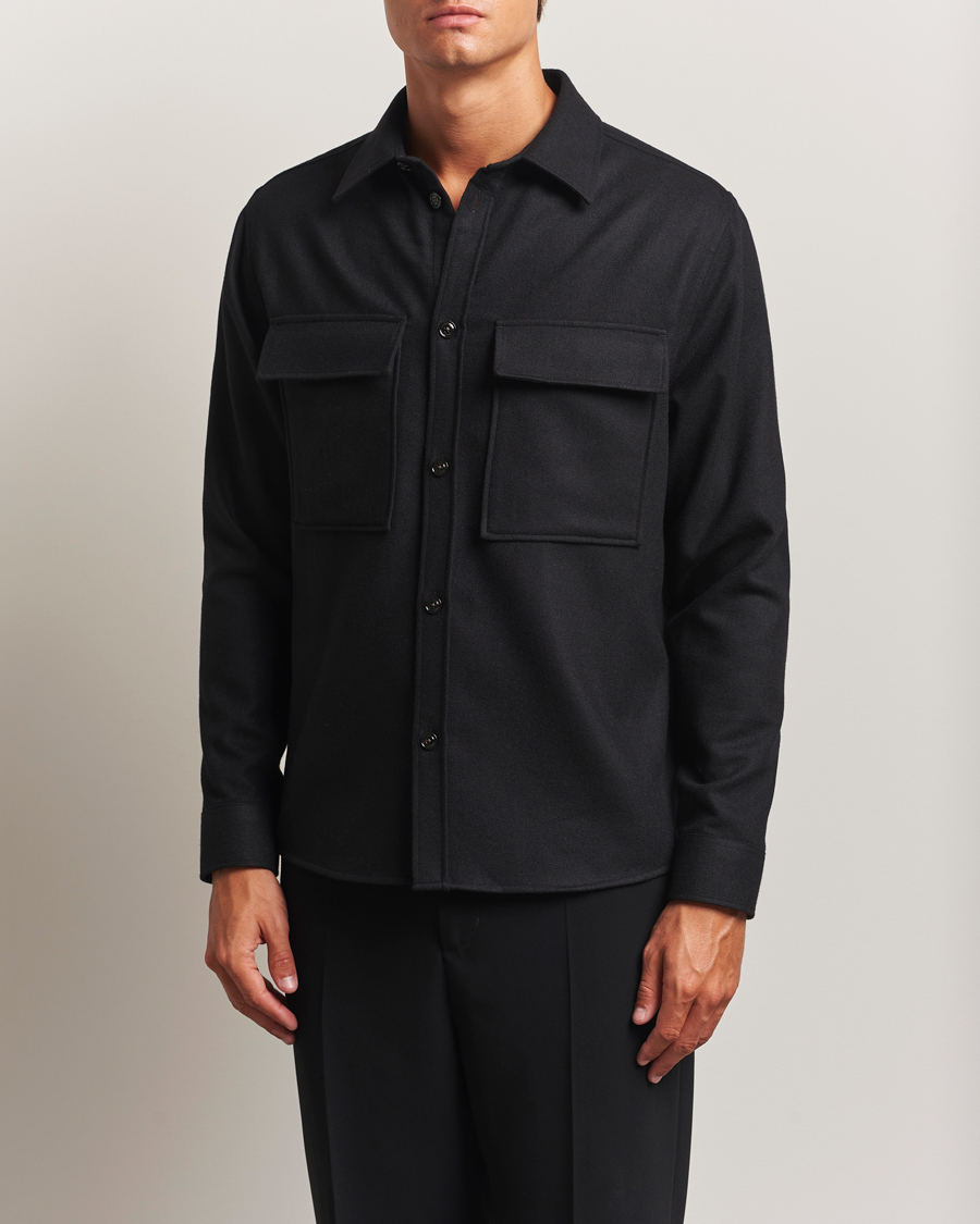 Hombres | Camisas | J.Lindeberg | Flat Wool Overshirt Black