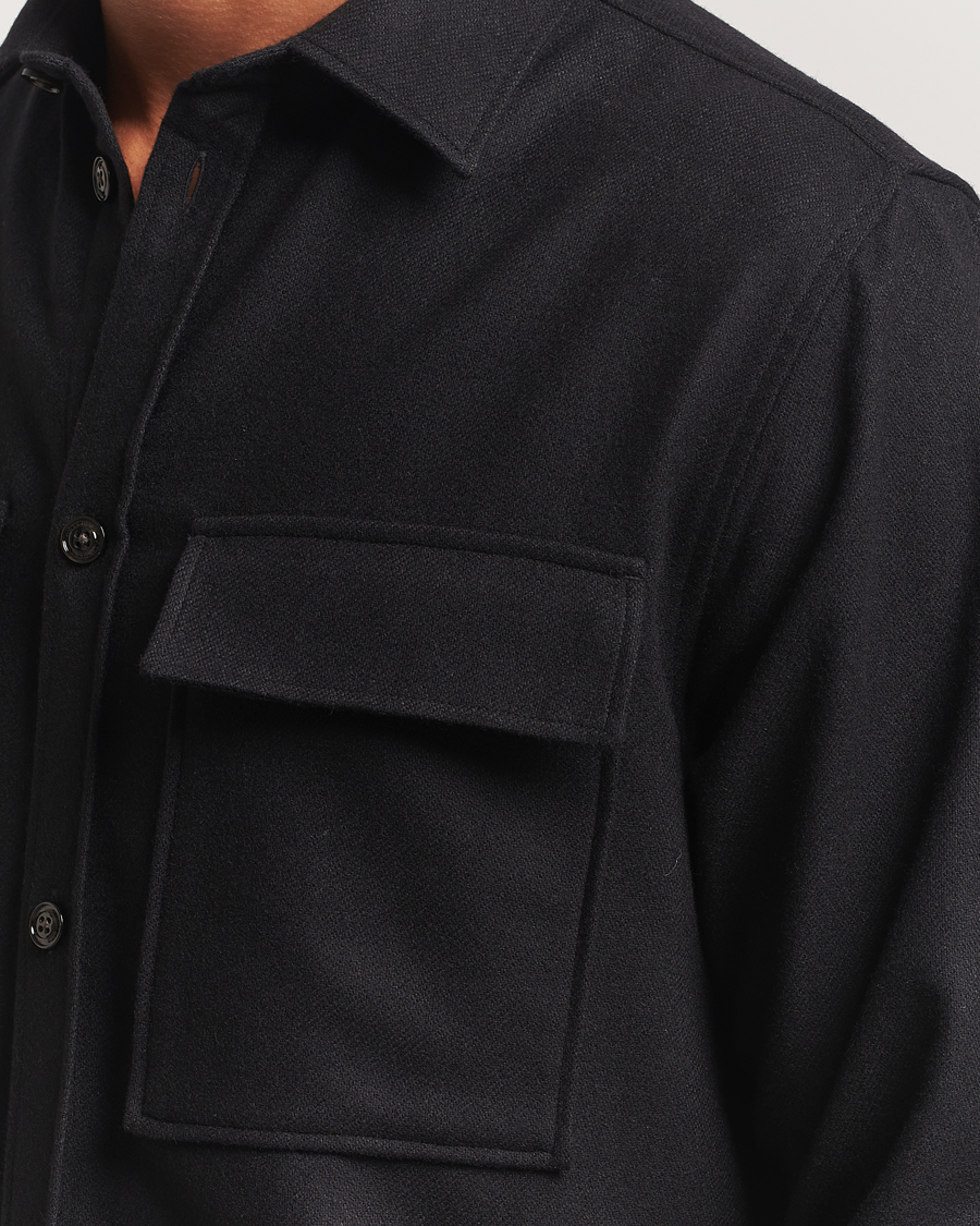 Hombres | Camisas | J.Lindeberg | Flat Wool Overshirt Black