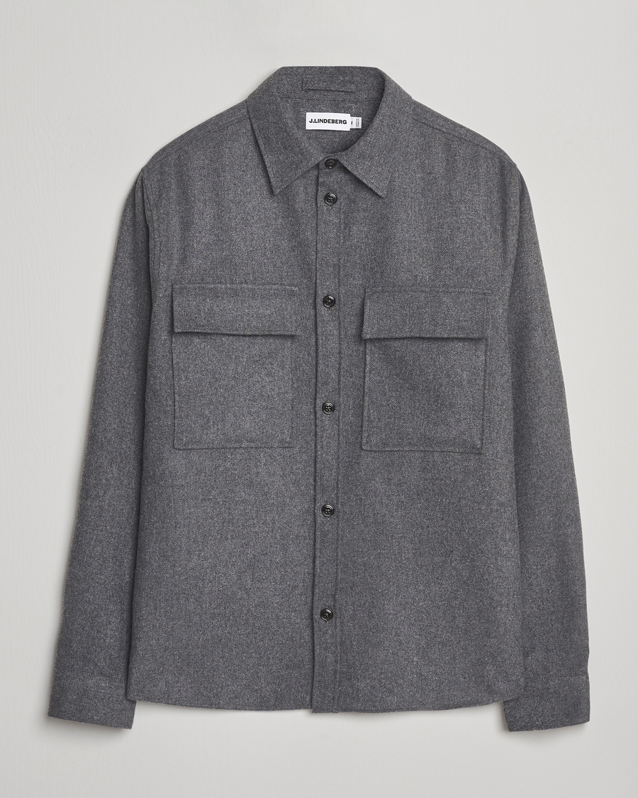 Hombres | Camisas | J.Lindeberg | Flat Wool Overshirt Dark Grey Melange