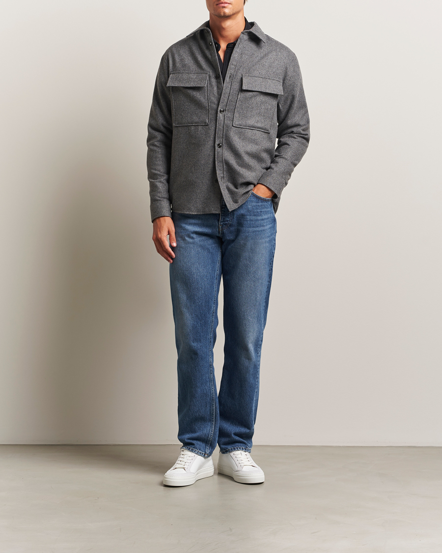 Hombres | Camisas | J.Lindeberg | Flat Wool Overshirt Dark Grey Melange
