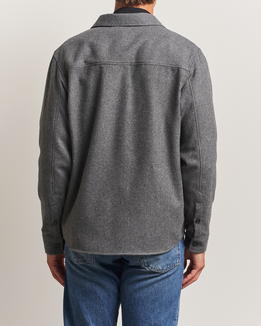 Hombres | Camisas | J.Lindeberg | Flat Wool Overshirt Dark Grey Melange