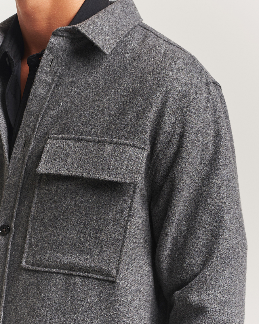Hombres | Camisas | J.Lindeberg | Flat Wool Overshirt Dark Grey Melange