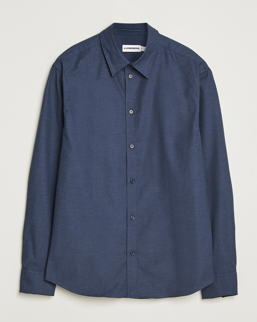 Hombres | Camisas | J.Lindeberg | Slim Fit Light Flannel Shirt Navy
