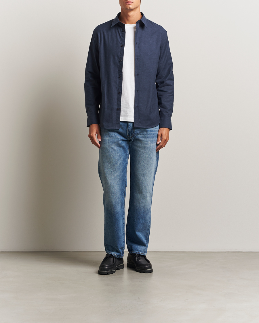 Hombres | Camisas | J.Lindeberg | Slim Fit Light Flannel Shirt Navy