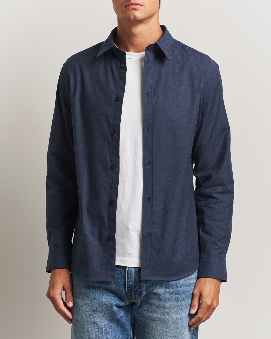 Hombres | Camisas | J.Lindeberg | Slim Fit Light Flannel Shirt Navy